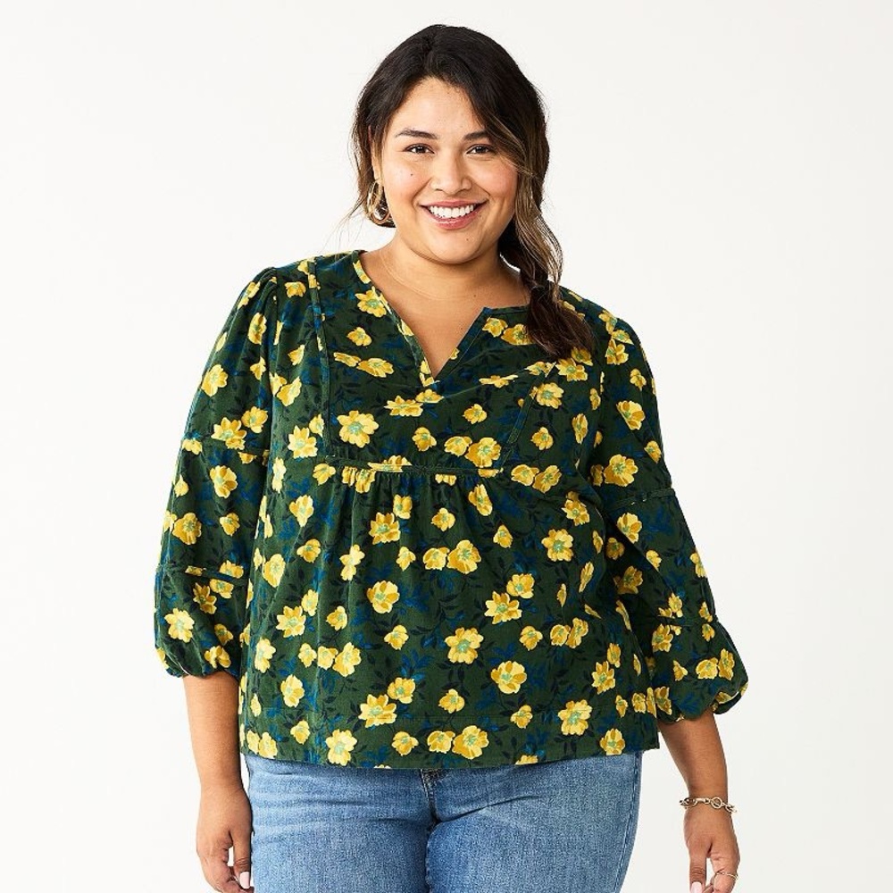 Floral Green and Yellow Women's Top